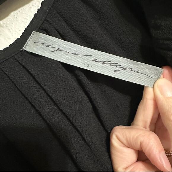 Raquel Allegra Black Peasant Dress size 0 Midi Ruffle Neck - Picture 2 of 16